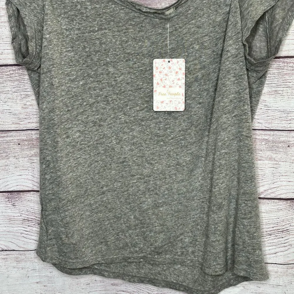 Free People We The Free Heathered Grey Linen Blend Classic T-Shirt Size XS New